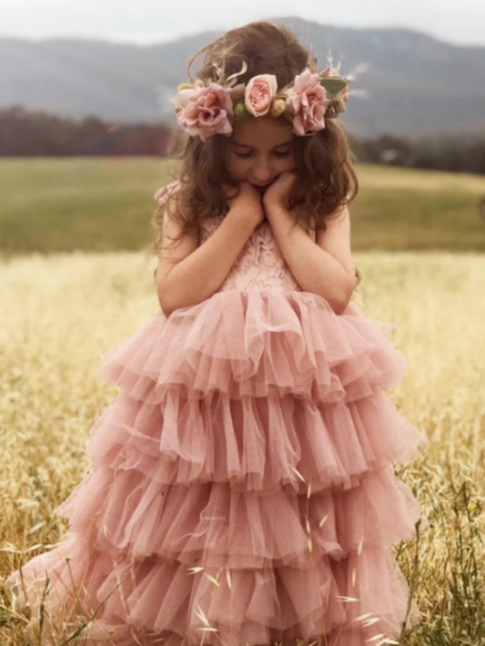 Blush Pink Tiered Ruffle Tulle Dress